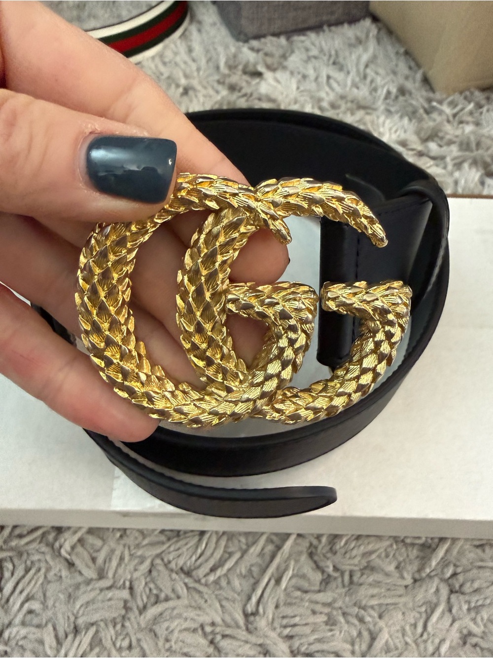 Gucci Black Leather Belt with Gold Double G Buckle